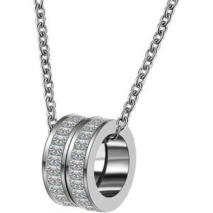 Stainless Steel 2 Eternity Rings Charm Statement Wedding Party Pendant Necklace